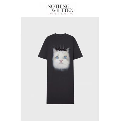 【现货】Nothing Written Narchi连衣裙女棉质短袖印花T恤裙宽松