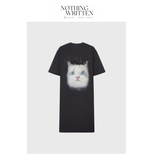 【现货】Nothing Written Narchi连衣裙女棉质短袖印花T恤裙宽松