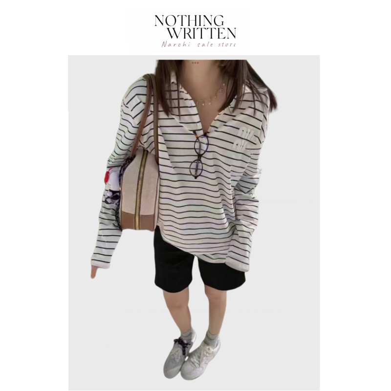 【现货】Nothing Written Narch缪系少女贴布白色条纹Polo衫上衣,女装/女士精品,大码内搭,淘宝优惠券,粉丝福利购,淘宝优惠卷