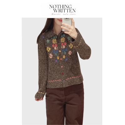 【现货】Nothing Written Narchi钩花翻领针织开衫女杂色撞色毛衣