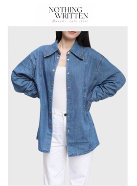 【现货】Nothing Written Narchi复古水洗纯棉落肩廓形牛仔衬衫女