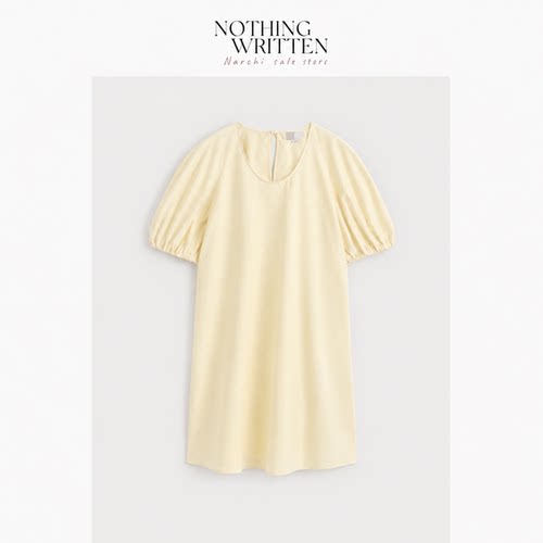 【现货】Nothing Written Narchi休闲版型纯色圆领泡泡袖连衣裙