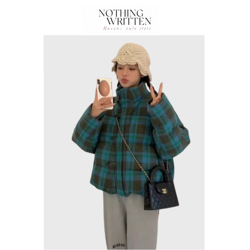 【现货】Nothing Written Narchi egg羽绒服韩国格子保暖短款外套