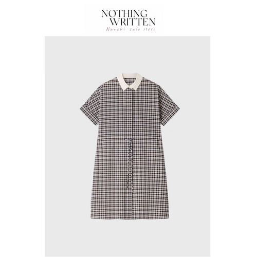 【现货】Nothing Written Narchi格纹撞色领连衣裙女学院风衬衫裙