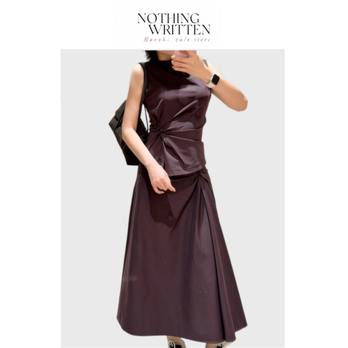 【现货】Nothing Written Narchi套装抓褶纹理背心上衣扭结半身裙