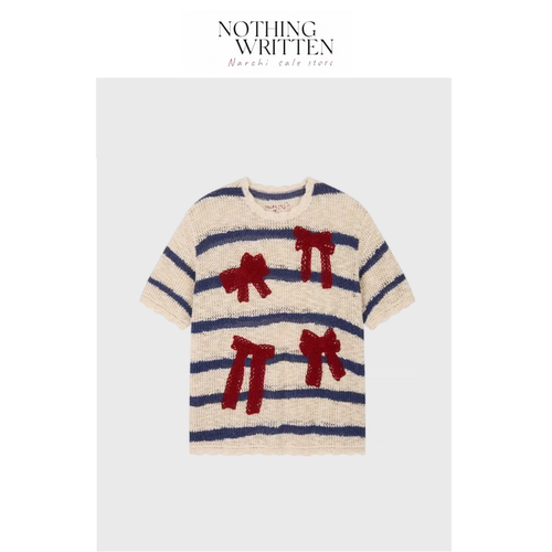 【现货】Nothing Written Narchi条纹针织衫女立体蝴蝶结短袖上衣