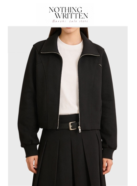 【现货】Nothing Written Narchi黑色翻领短外套女拉链宽松夹克春