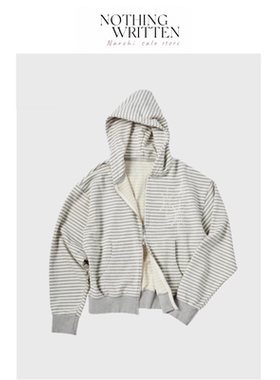 【现货】Nothing Written Narchi韩国小众潮牌宽松连帽条纹外套女