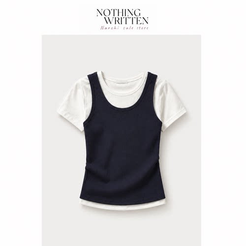 【现货】Nothing Written Narchi女修身版型罗纹针织T恤短袖夏季