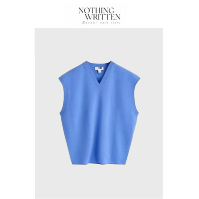 【现货】Nothing Written Narchi美利奴羊毛V领背心蓝色春季新品