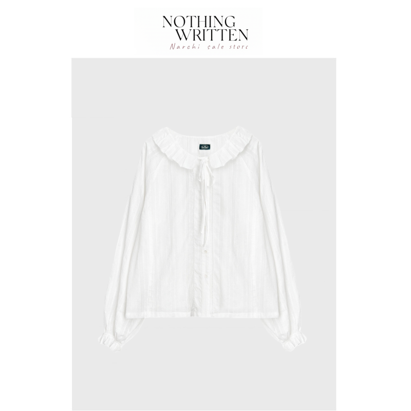 【现货】Nothing Written Narchi韩国八奶荷叶边系带白色长袖衬衫