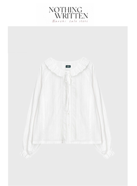 【现货】Nothing Written Narchi韩国八奶荷叶边系带白色长袖衬衫