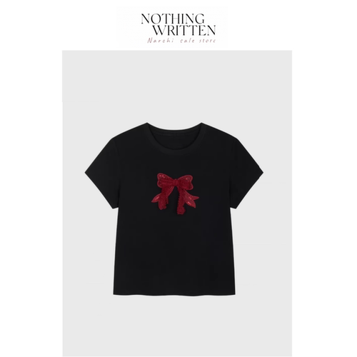 【现货】Nothing Written Narchi甜酷蝴蝶结T恤重工蕾丝短袖上衣