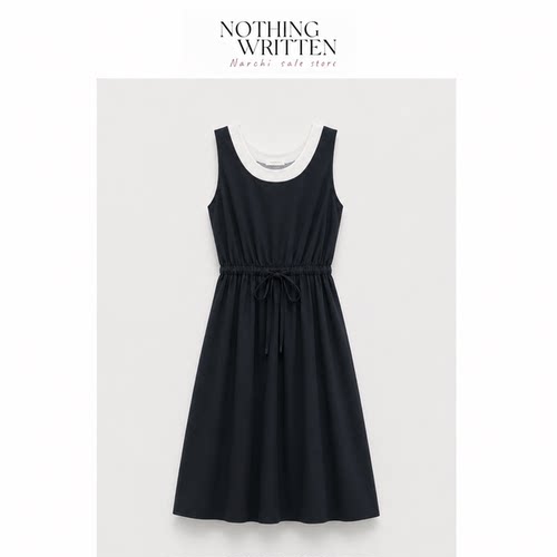 【现货】Nothing Written Narchi法式假两件收腰背心拼接连衣裙女