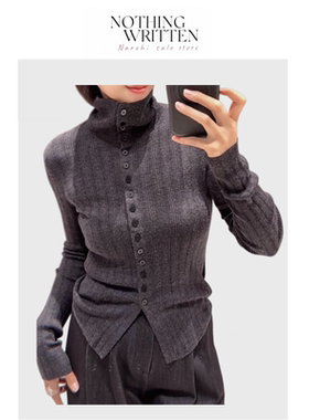 【现货】Nothing Written Narchi坑条针织衫高领单排扣内搭打底衫