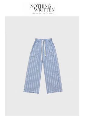 【现货】Nothing Written Narchi八奶蓝色条纹休闲慵懒直筒裤长裤