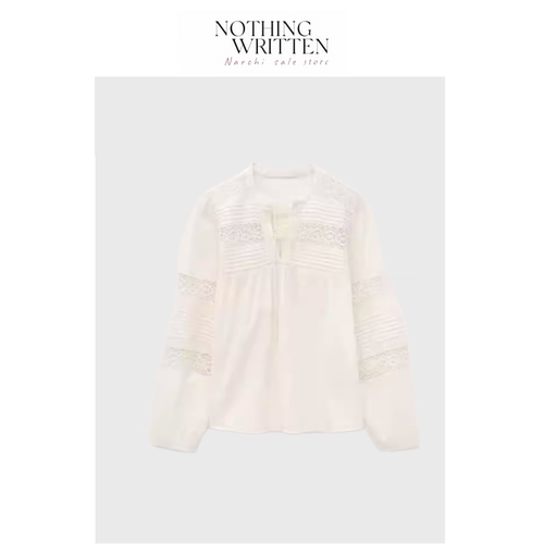 【现货】Nothing Written Narchi波西米亚蕾丝拼接V领衬衫上衣女