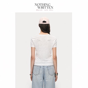 【现货】Nothing Written Narchi短袖薄款T恤女V领镂空蕾丝羽翼