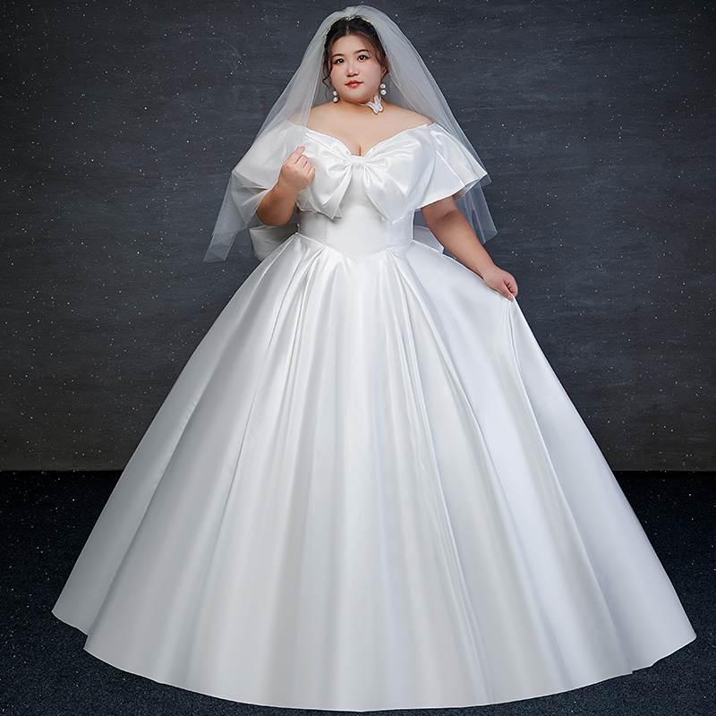 Fat MM large -size high -grade satin wedding French bride 2024 new one -shoulder main gauze 200 catties plus fertilizer increase Fat MM large -size high -grade satin wedding French bride 2024 new one -shoulder main gauze 200 catties plus fertilizer increase