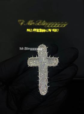 Mr.Blingggggg欧美嘻哈珠宝 实心高品质满钻荆棘尖刺十字架吊坠