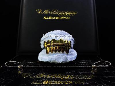 Mr.Blingggggg欧美嘻哈珠宝 私人定制无钻光面黄金牙牙套Grillz