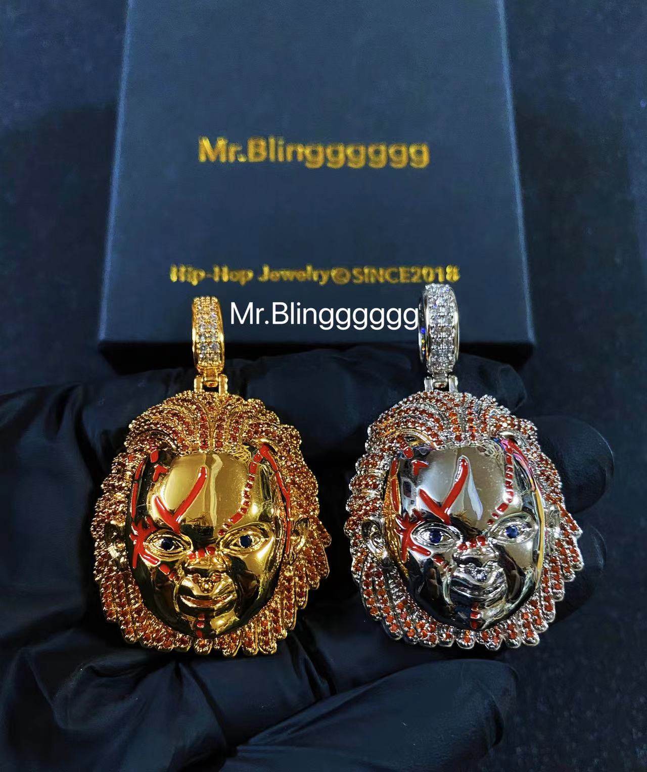 Mr.Blingggggg欧美嘻哈珠宝 半钻彩色鬼娃回魂电影恐怖人偶吊坠