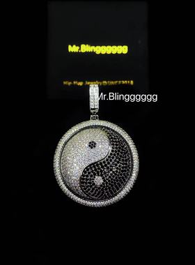 Mr.Blingggggg欧美嘻哈珠宝 实心可旋转满钻太极阴阳圆盘八卦吊坠