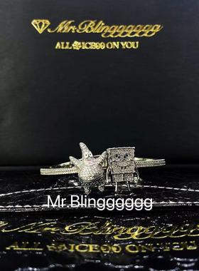 嘻哈情侣白铜满钻海绵宝宝手镯