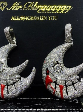 Mr.Blingggggg欧美嘻哈珠宝 trippie redd同款满钻血月滴油吊坠
