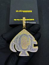 Mr.Blingggggg欧美嘻哈珠宝 满钻混合镶嵌黑桃A字母ACE方钻吊坠