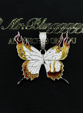 Mr.Bling镶钻珐琅火焰蝴蝶吊坠