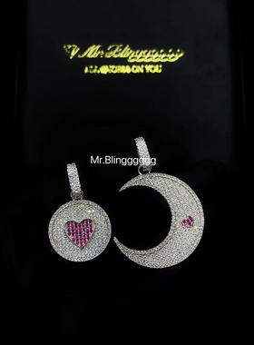 Mr.Blingggggg欧美嘻哈珠宝 满钻情侣款吸铁石可拆分月亮爱心吊坠
