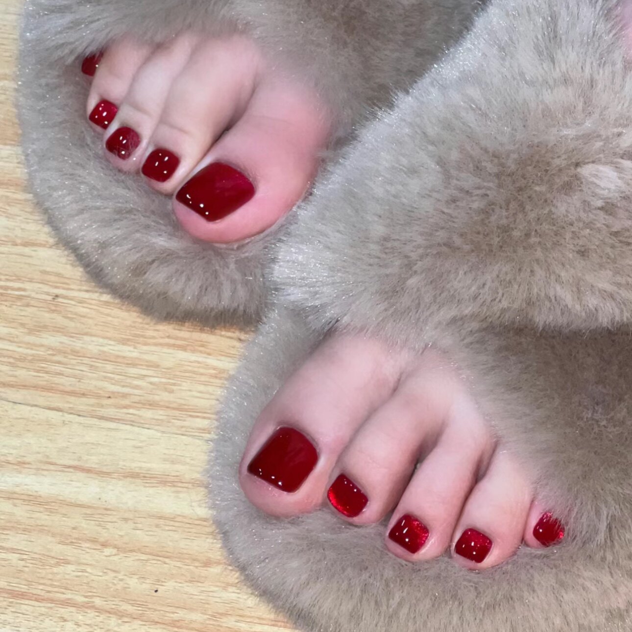 红宝石 复古酒红色夏日脚趾手工光疗穿戴美甲成品假指甲贴片