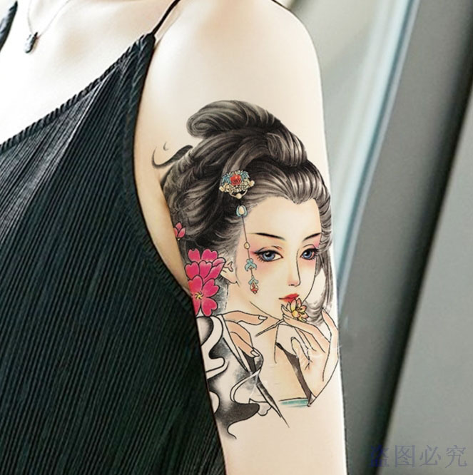 纹身贴防水男女持久花臂ins不永久1年韩国艺妓小腿部手臂仿真刺青