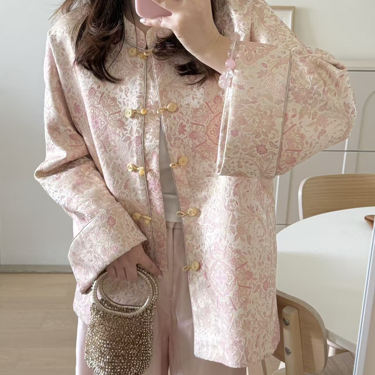 Fleur国风系列 粉彩麟宝相花经典新中式宋锦外套