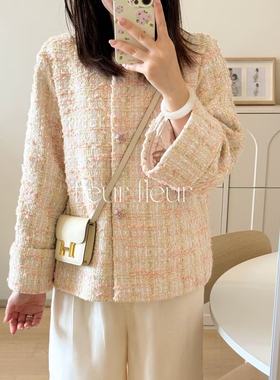 Fleur粗花呢系列little jacket格桑雪绒花羊毛粗纺日落粉外套