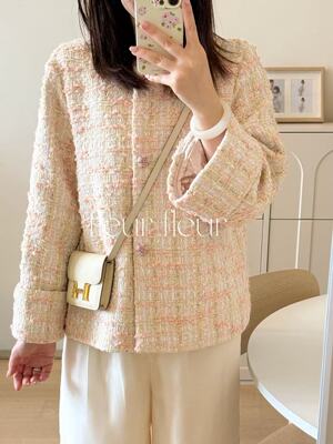 Fleur粗花呢系列little jacket格桑雪绒花羊毛粗纺日落粉外套