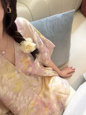 Fleur国风系列 月光缎宝彩百花人丝超废料仙女上衣