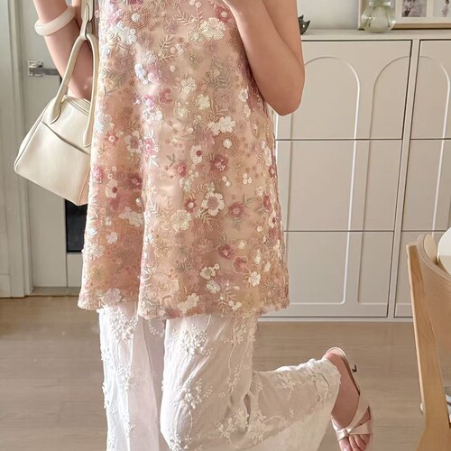 Fleur国风系列 夏季限定碎冰粉繁花珠片吊带 超重工