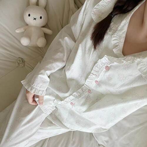 Petite Fleur原创设计 秋日奶油系木耳边洛丽塔花园家居服睡衣套