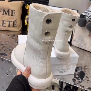 欧货2025冬季新款纯皮奶茶色马丁靴女平底网红两穿雪地靴加绒短靴