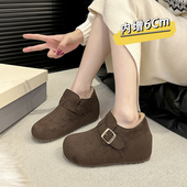 女厚底加绒保暖冬季 新款 棉鞋 内增高勃肯鞋 真皮一脚蹬雪地靴乐福鞋