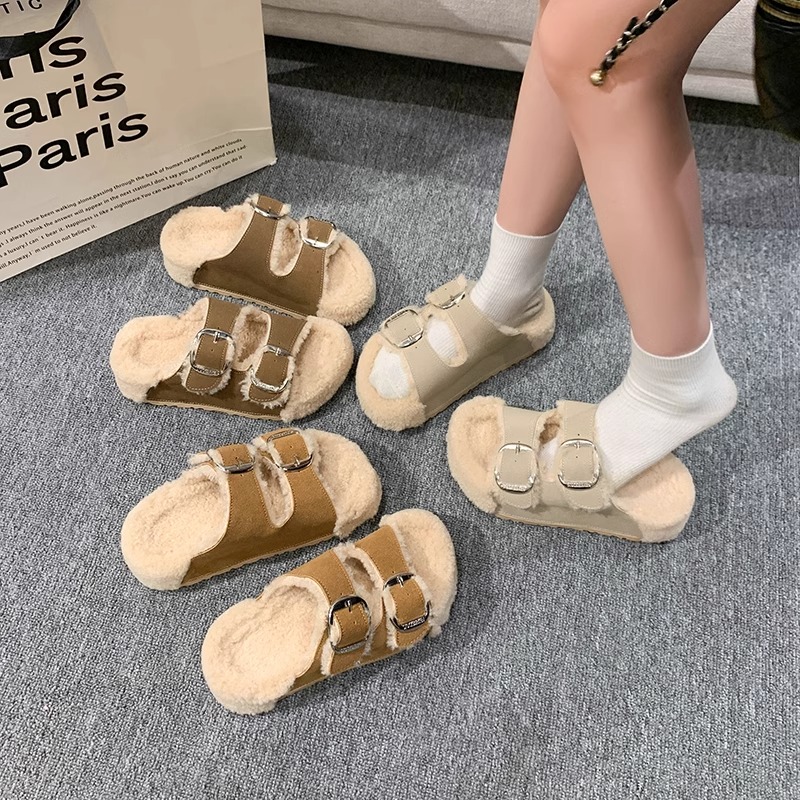 2025秋冬新款一字毛毛拖鞋女外穿