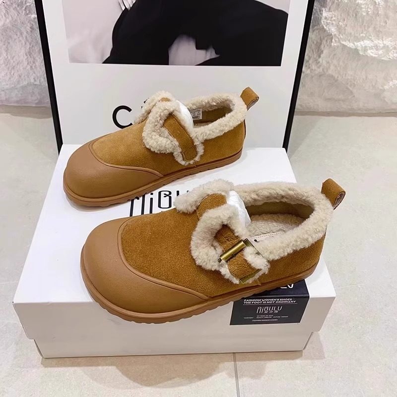毛毛鞋女勃肯鞋2025冬季新款豆豆鞋加绒保暖一脚蹬鞋子百搭乐福鞋,女鞋,棉鞋,淘宝优惠券,粉丝福利购,淘宝优惠卷