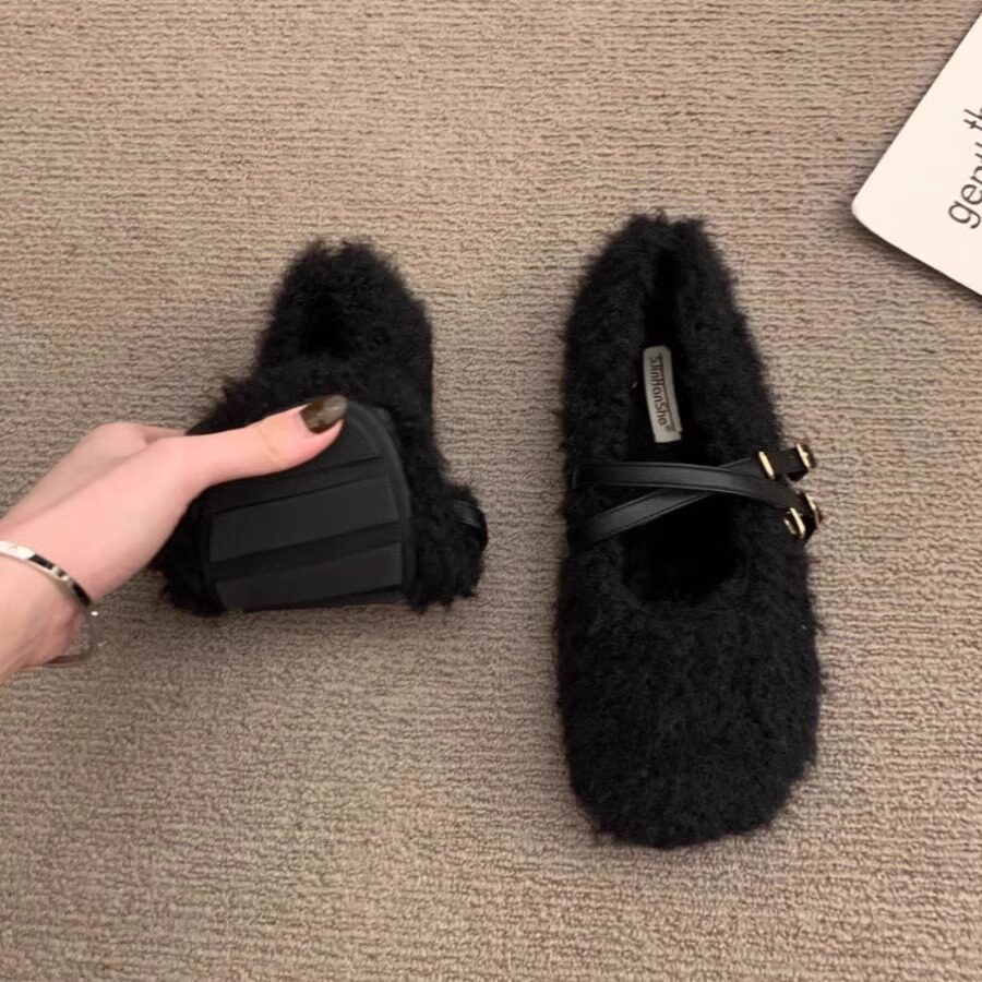 玛丽珍毛毛鞋女秋冬外穿2025新款孕妇软底羊羔绒豆豆鞋加绒棉瓢鞋,女鞋,棉鞋,淘宝优惠券,粉丝福利购,淘宝优惠卷