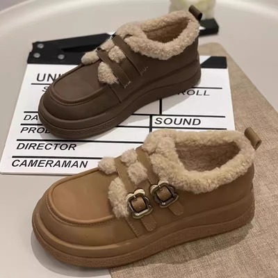 2025新款冬季小皮鞋毛毛鞋乐福鞋