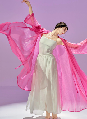 粉墨千秋 原创设计玫红色草绿色大摆开衫古典舞纱衣