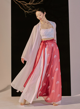 粉墨千秋 新款红色印花腰纱纱裙纱裤古典舞服单品