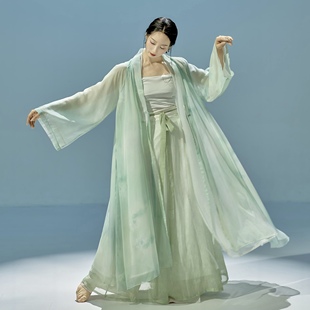 长袖 原创绿色印花古典舞蹈大摆宽袖 古典舞国风纱衣 新款 粉墨千秋