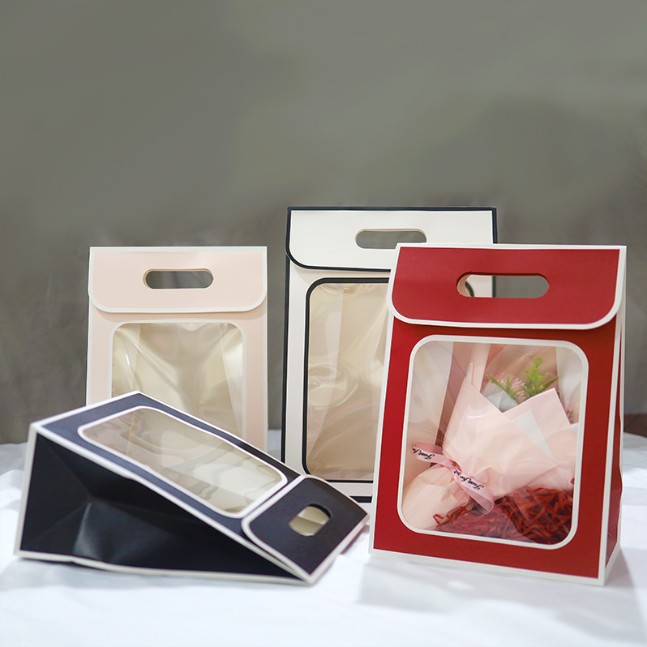 开窗手提袋简约透明礼袋纸袋大号生日花束礼物袋节日手拎包装袋子